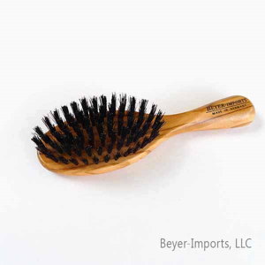 Mini Paddle Hairbrush w/ Pure Boar Bristles, exquisite Olive wood #063-B